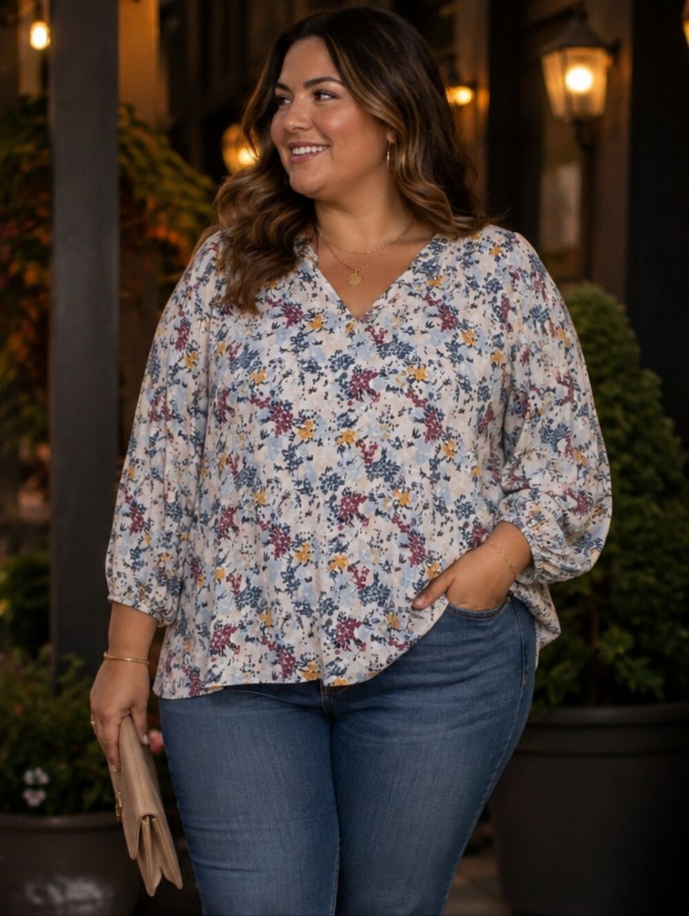 Falls Creek Floral V Neck Blouse. NWT